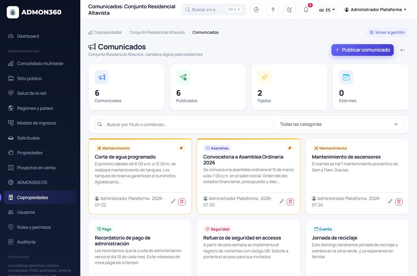 Comunicados de ADMON360