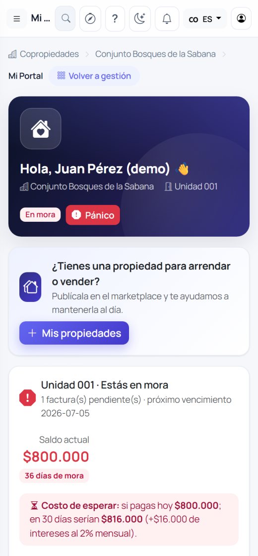 Portal del residente de ADMON360 en el celular